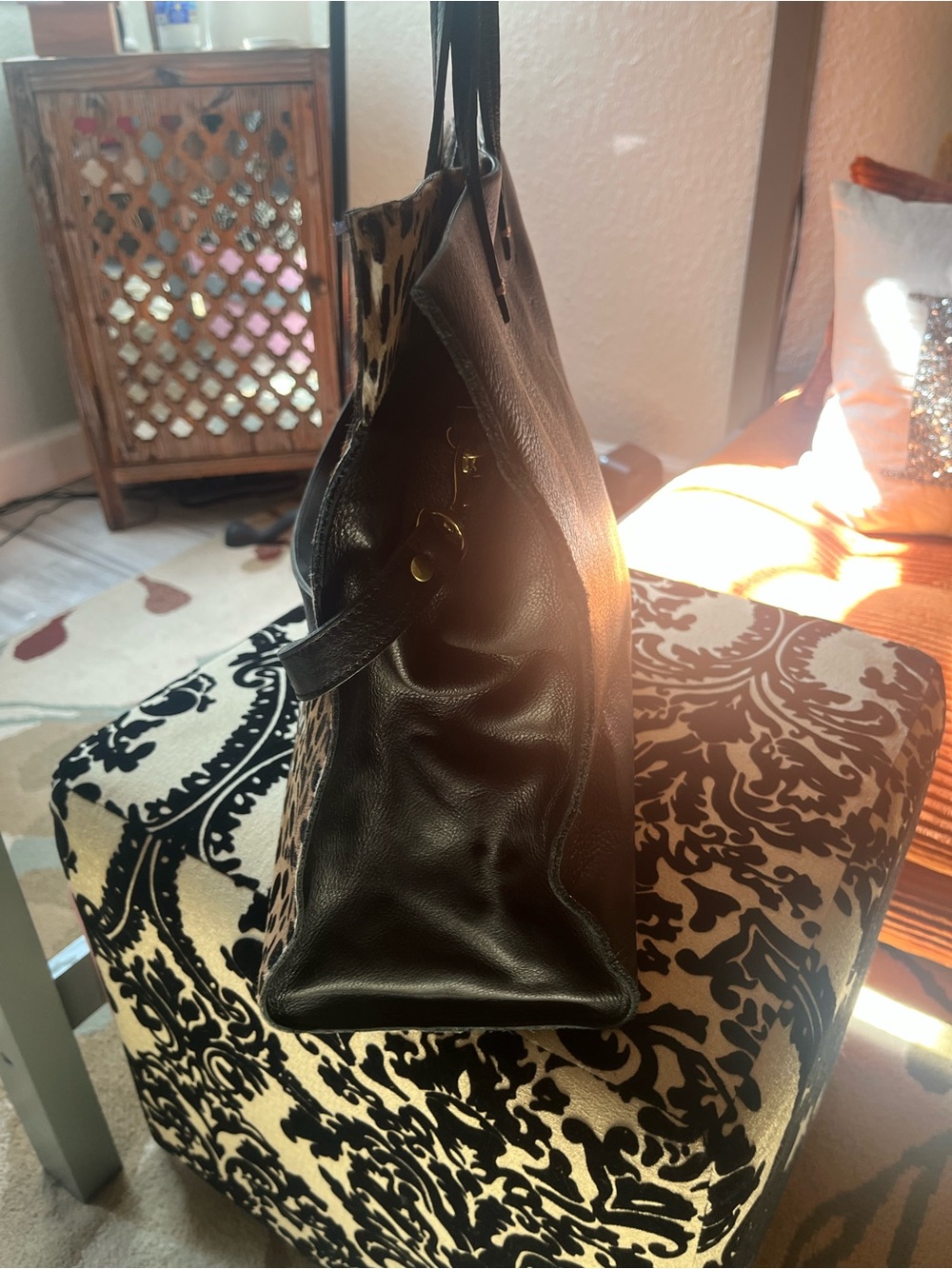 Clare V. Genuine Pony Hair & Leather Leopard Print Tote w/ Removable Strap - Picture 6 of 8